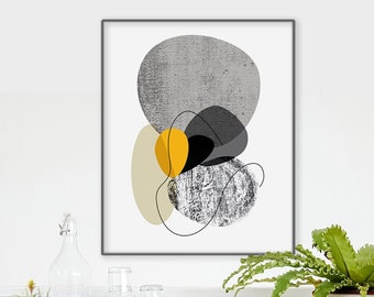 Framed Abstract Modern Art, Minimalist Mid Century Modern Wall Art, Black and White Print, Unframed Available