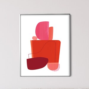 Mid Century Art Print, Red Abstract Wall Decor, Modern Art, Love Print ...