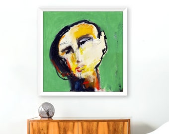 Abstract Face Print of Man, Eclectic Wall Art, Funky Abstract Painting, Large Sizes Available