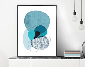 Teal Abstract Art Print, Mid Century Modern Decor, Large Wall Art