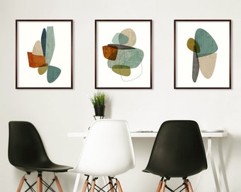 Framed Mid Century Modern Abstract Art Prints, Set of 3