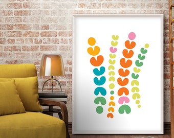 Large Mid Century Modern Art Print, Colorful Floral Print, Extra Large Print