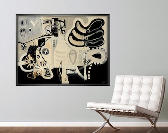 Black and White Wall Art, Boho Wall Art, Contemporary Painting, Abstract Modern Print