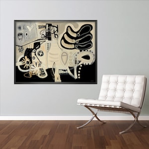 Black and White Wall Art, Boho Wall Art, Contemporary Painting, Abstract Modern Print