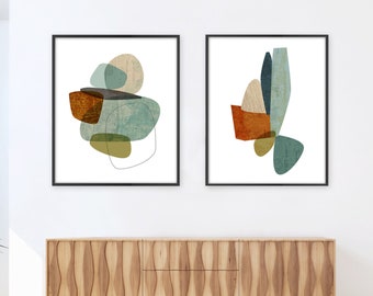 Framed Mid Century Modern Print Set, Abstract Giclee Wall Art