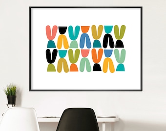 Mid Century Modern Art Print, Colorful Abstract Printed Wall Art, Large Available