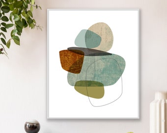 Framed Mid Century Modern Abstract Art Print, Giclee Quality