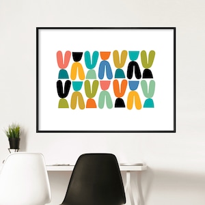 Mid Century Modern Art Print, Colorful Abstract Printed Wall Art, Large Available