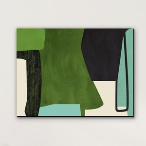 Mid Century Modern Canvas, Green/Teal Contemporary Painting, Modern Boho Wall Art, large sizes available