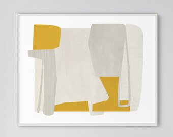 Mid Century Modern Abstract Wall Art, Minimalist Art Print, Yellow Ochre Art