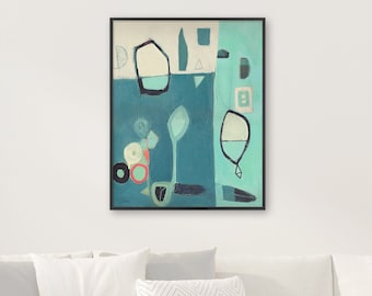 Teal Abstract Art Print, Framed Modern Wall Decor