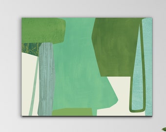 Green Abstract Canvas Art, Mid Century Modern Painting, Contemporary Living Room Wall Art, No frame needed