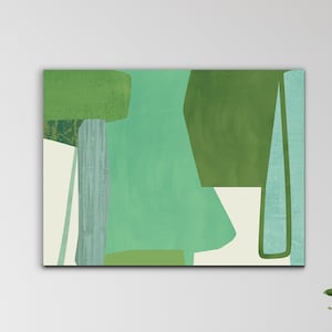Green Abstract Canvas Art, Mid Century Modern Painting, Contemporary Living Room Wall Art, No frame needed