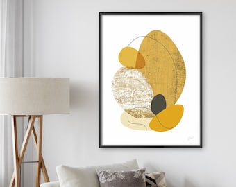 Modern Art Print, Framed Mid Century Print, Ochre Abstract Art and Large Sizes Available