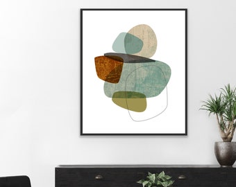Framed Mid Century Modern Art Print, Abstract Shapes, Giclee Print