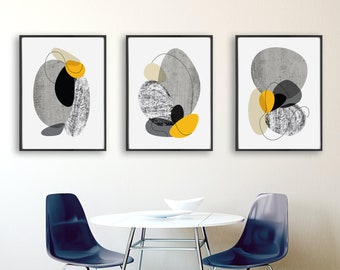 Mid Century Modern Art, Art Print Set,  Abstract Art Print, Printed Modern Art, Art Print Set of 3