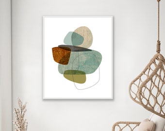 Mid Century Modern Abstract Art Print, Warm Tones Collage