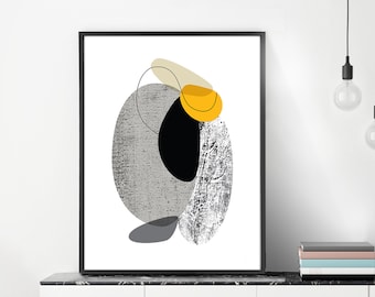 Mid Century Modern Art, Minimalist Wall Art, Black and White Abstract Art Print, Large Modern Art