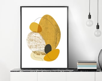 Contemporary Art Mustard Yellow Print with an Abstract Boho Style, available as Large Wall Art fits well with Mid Century Modern