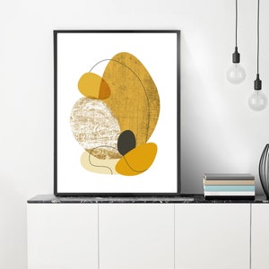 Contemporary Art Mustard Yellow Print with an Abstract Boho Style, available as Large Wall Art fits well with Mid Century Modern