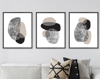 3 Piece Japandi Wall Art, Black and White Art Prints, Earth Tone Abstract Art
