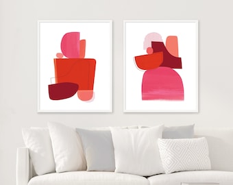 Mid Century Modern Art Set of 2 Prints, Oversize Wall Art for Living Room or Above Bed