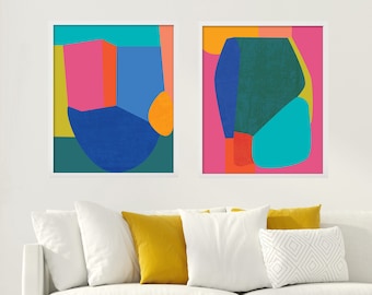 Jewel Tone Geometric Wall Art, Print Set of 2, Colorful Art, Modern Abstract Print Set