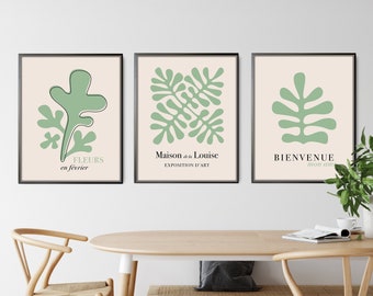 Sage Green 3 Piece Wall Art, Exhibition Poster Prints Great for Dorm or Apartment Decor