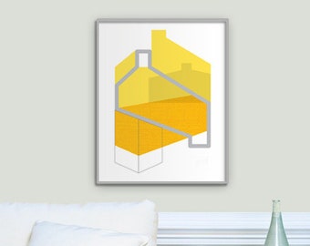 Geometric Wall Art, Yellow Abstract Modern Art Print, Large Contemporary Art