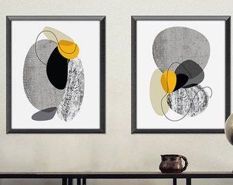 Modern Abstract Printed Set of 2, Abstract Wall Art, Minimalist Black and White Print, Contemporary Print Set