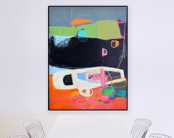Framed Colorful Abstract Art, Modern Painting Print, Mid Century Wall Decor, Statement Print