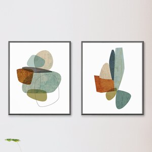 Mid Century Modern Abstract Art Prints, Set of 2, Living Room Wall Decor