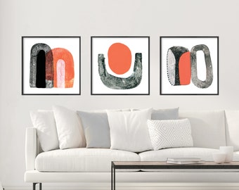 set of 3 mid century prints, modern art print set, extra large wall art