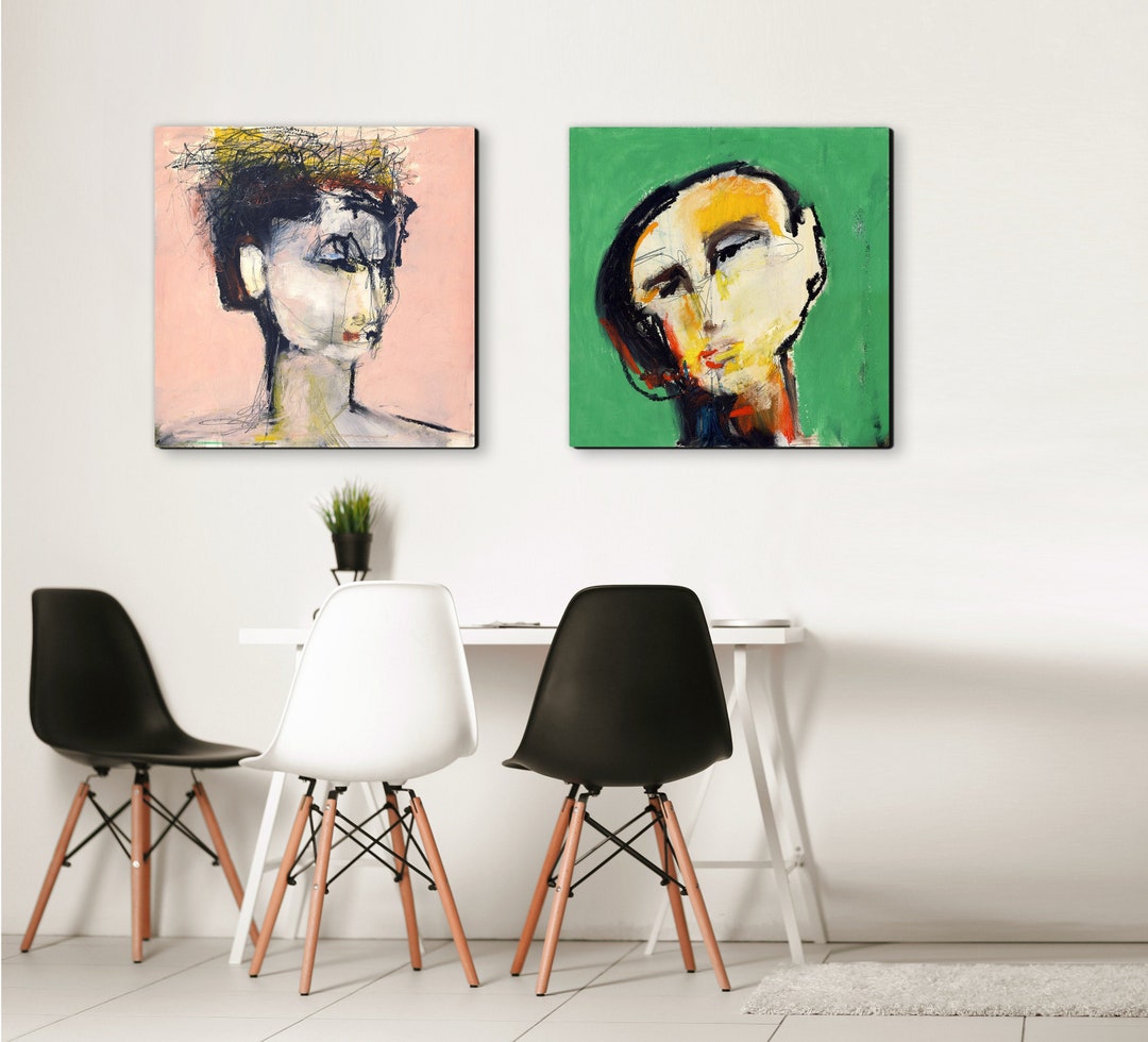 Abstract Portrait Canvas Set Man and Woman Abstract Art Etsy