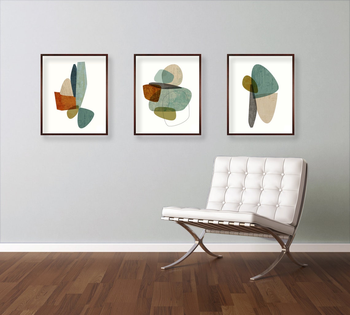 Framed Mid Century Modern Art Set of 3 Abstract Print Set | Etsy