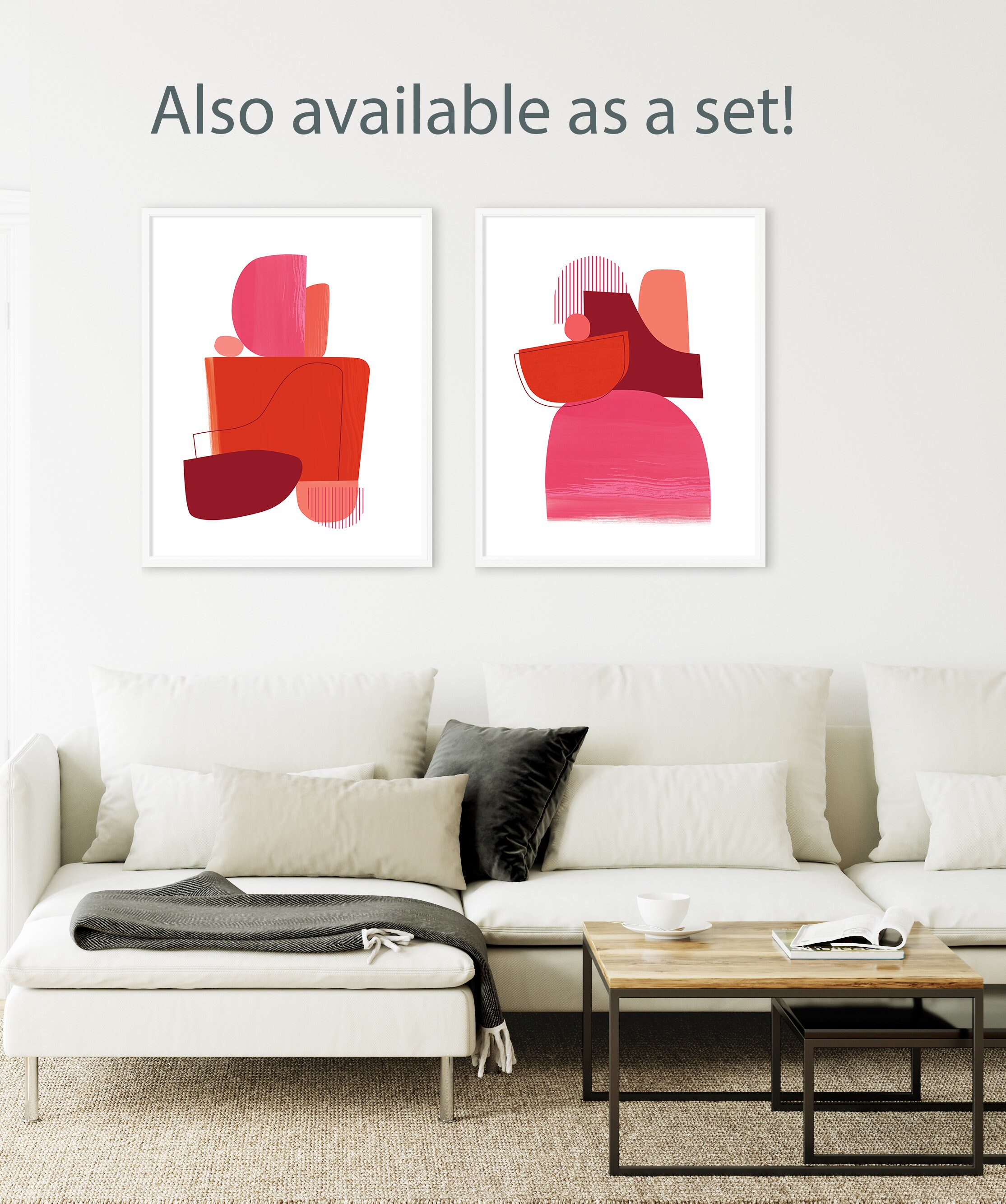Mid Century Art Print, Red Abstract Wall Decor, Modern Art, Love Print ...