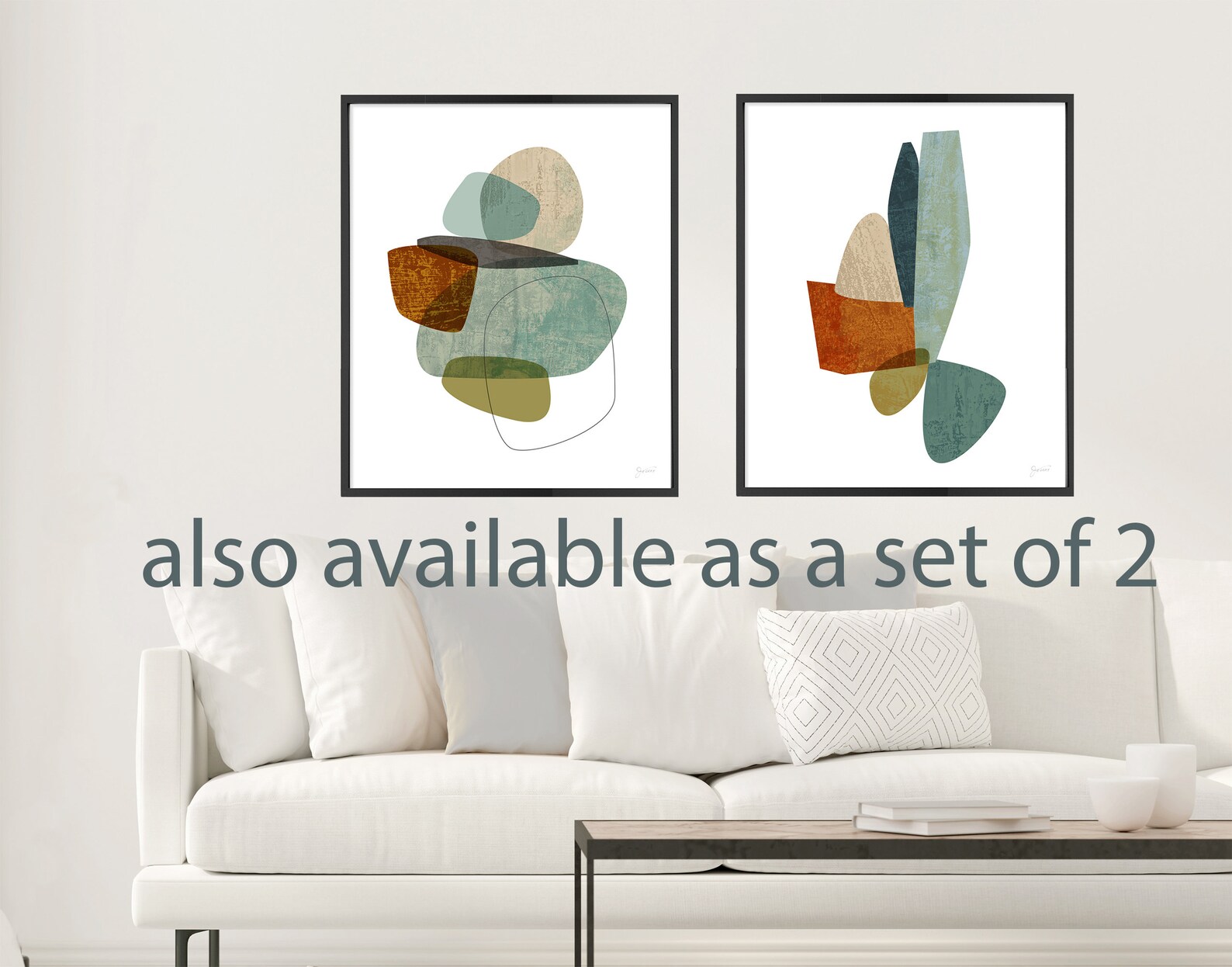 Framed Mid Century Modern Art Set of 3 Abstract Print Set | Etsy