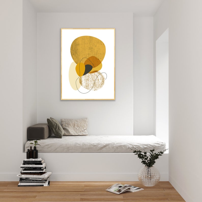 Contemporary Art Mustard Yellow Print With an Abstract Boho Etsy