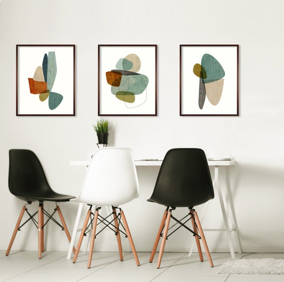 Framed Mid Century Modern Art Set of 3 Abstract Print Set Etsy