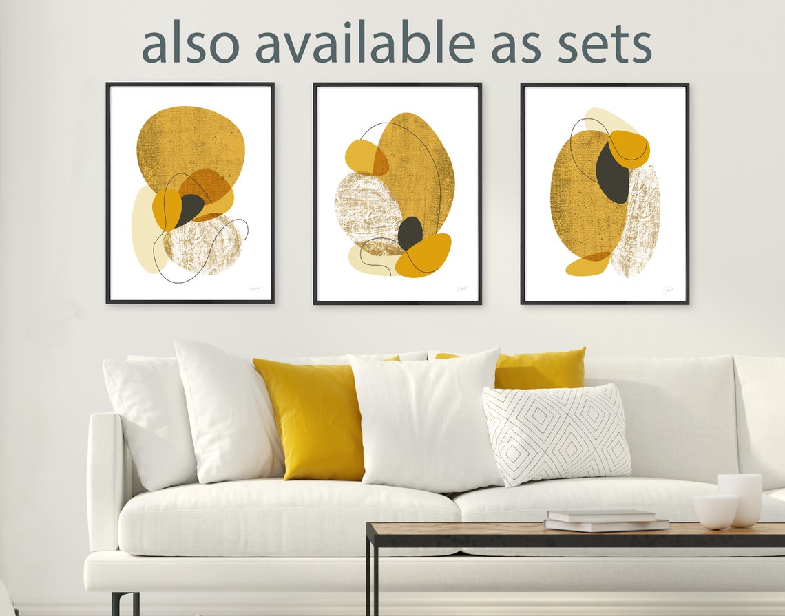 Abstract Boho Mustard Yellow Art Print, Mid Century Modern Wall Decor ...