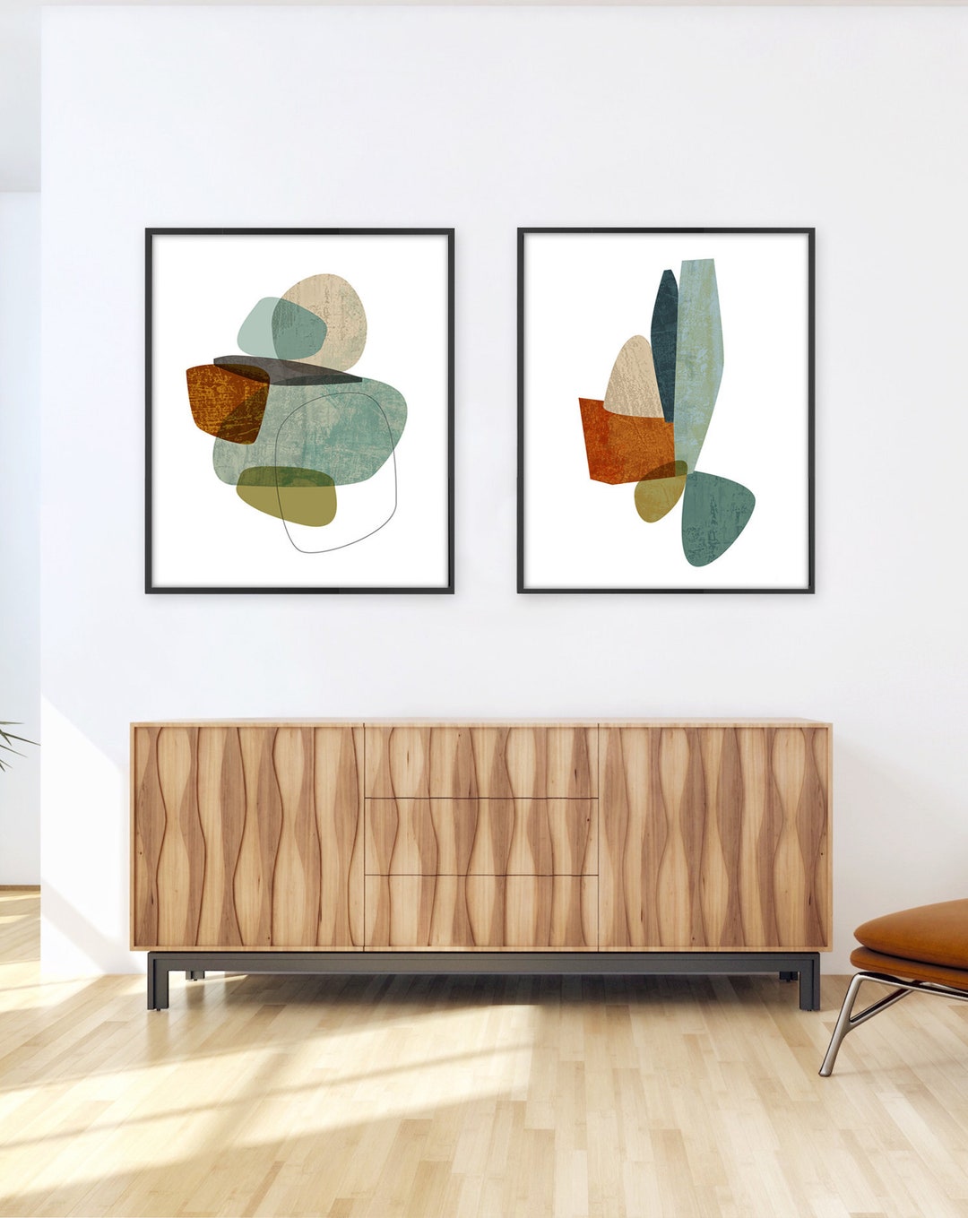 Framed Mid Century Modern Print Set of 2 Framed Abstract Wall Etsy
