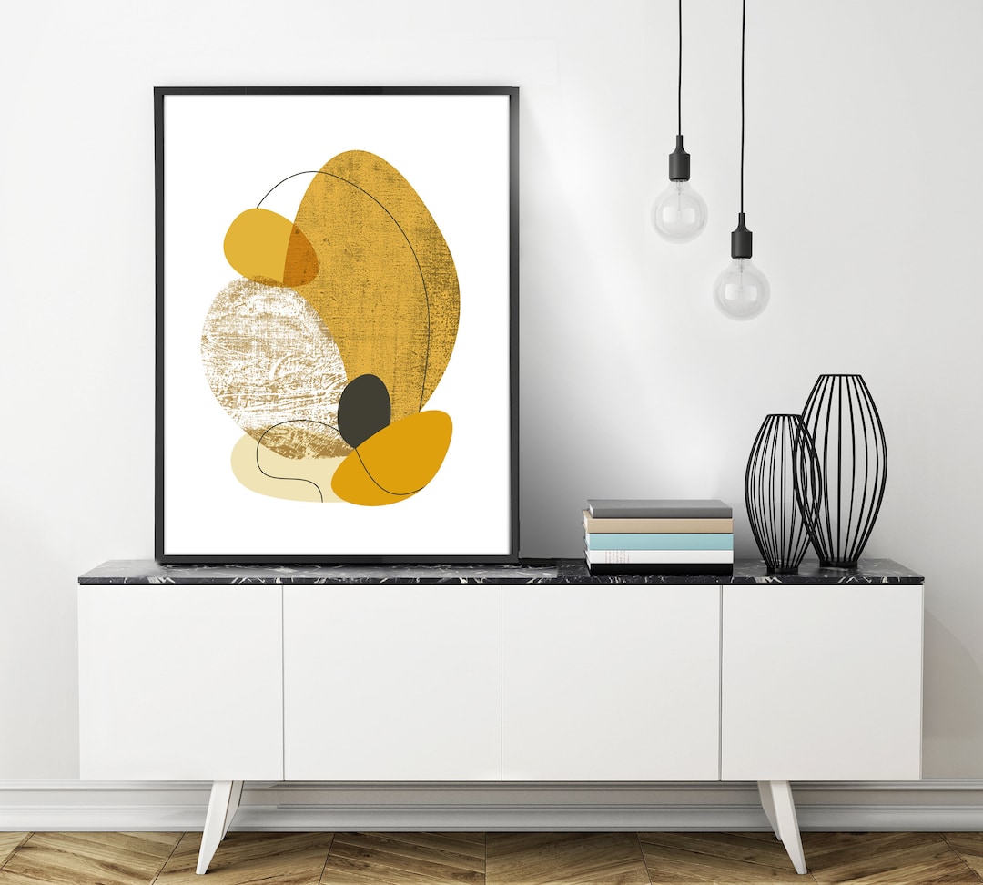 Abstract Boho Mustard Yellow Art Print, Mid Century Modern Wall Decor ...