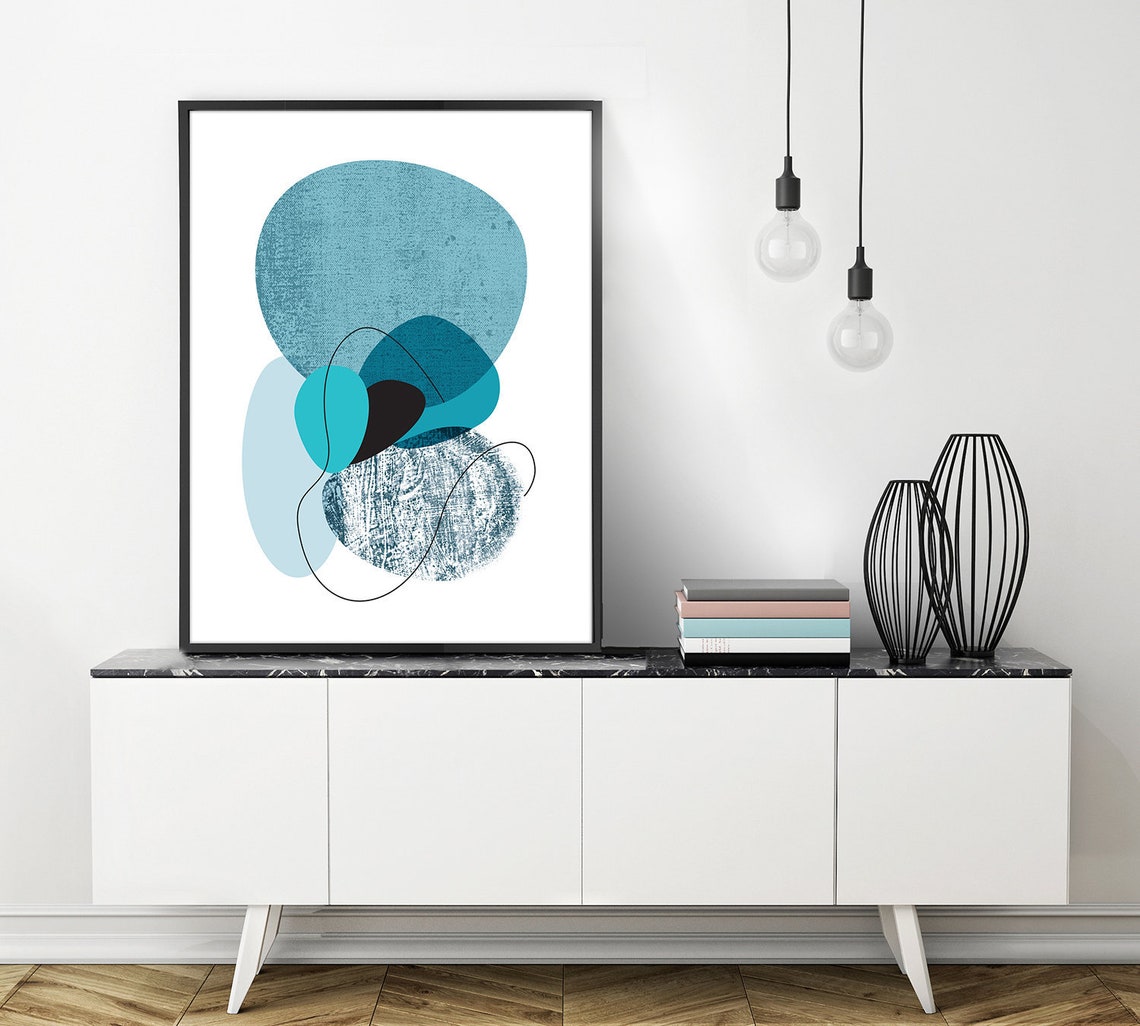 Teal Wall Art Print Abstract Art Mid Century Modern Etsy
