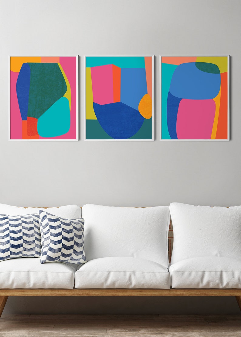 Jewel Tone Abstract Print Set of 3 Contemporary Print Large Etsy