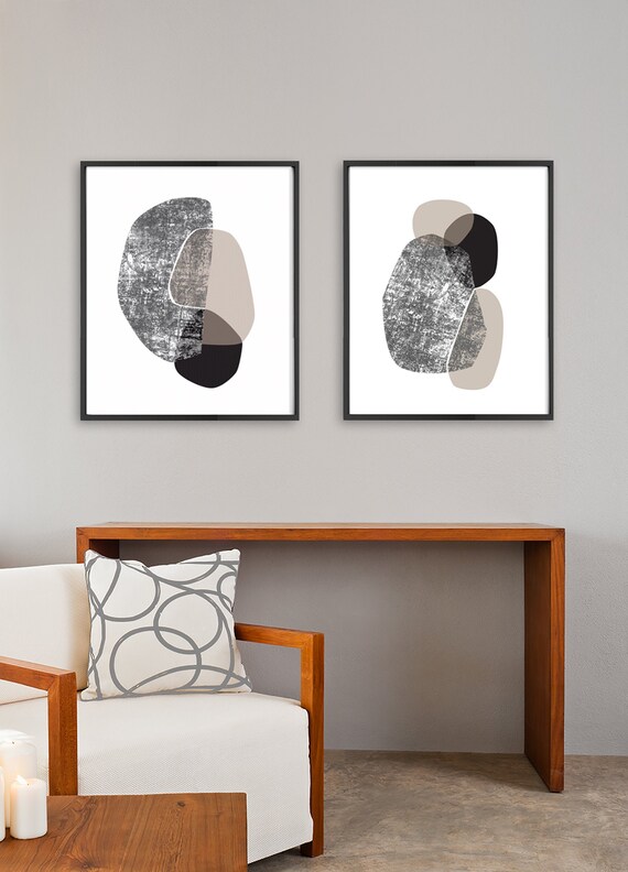 Framed Minimalist Print Set of 2 Abstract Black and White - Etsy
