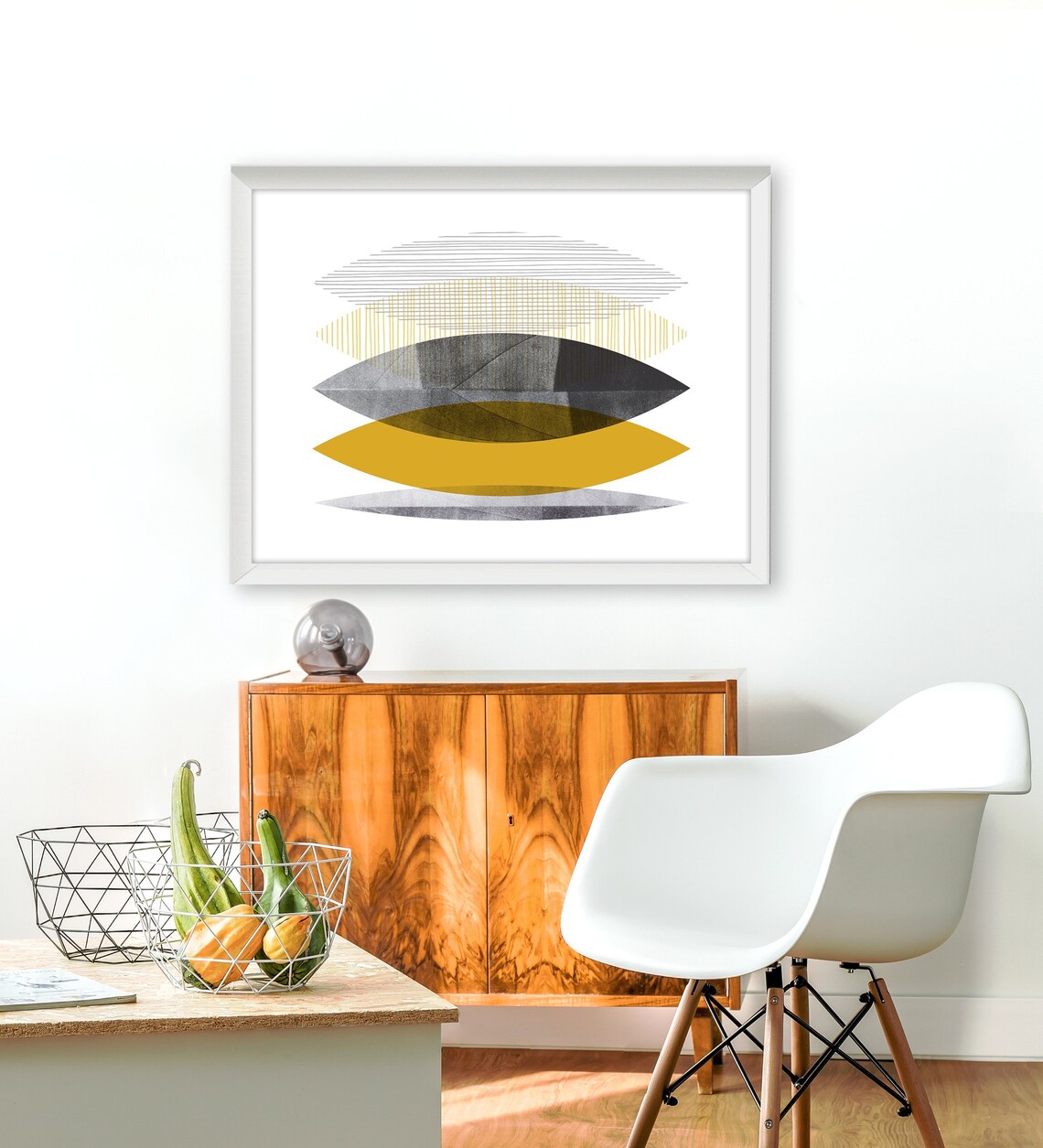 View of Mid Century Modern Art Minimalist Abstract Print Ochre Wall | Etsy