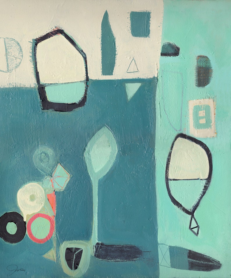Teal Abstract Art Print, Framed Modern Wall Decor image 2
