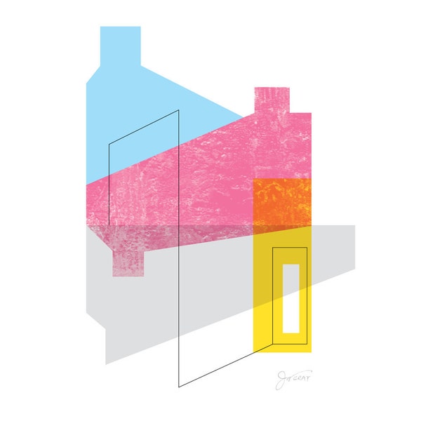 contemporary art print, modern, architectural, abstract, fine art with a mid century feel