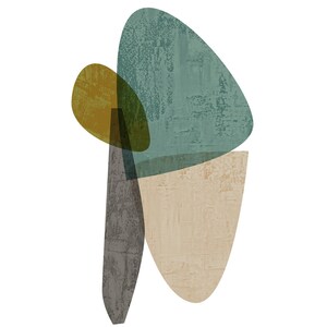Puede incluir: Impresi&oacute;n de arte abstracto con tres formas superpuestas en tonos de verde azulado, marr&oacute;n y beige. Las formas son org&aacute;nicas y fluidas, creando un dise&ntilde;o moderno y minimalista.