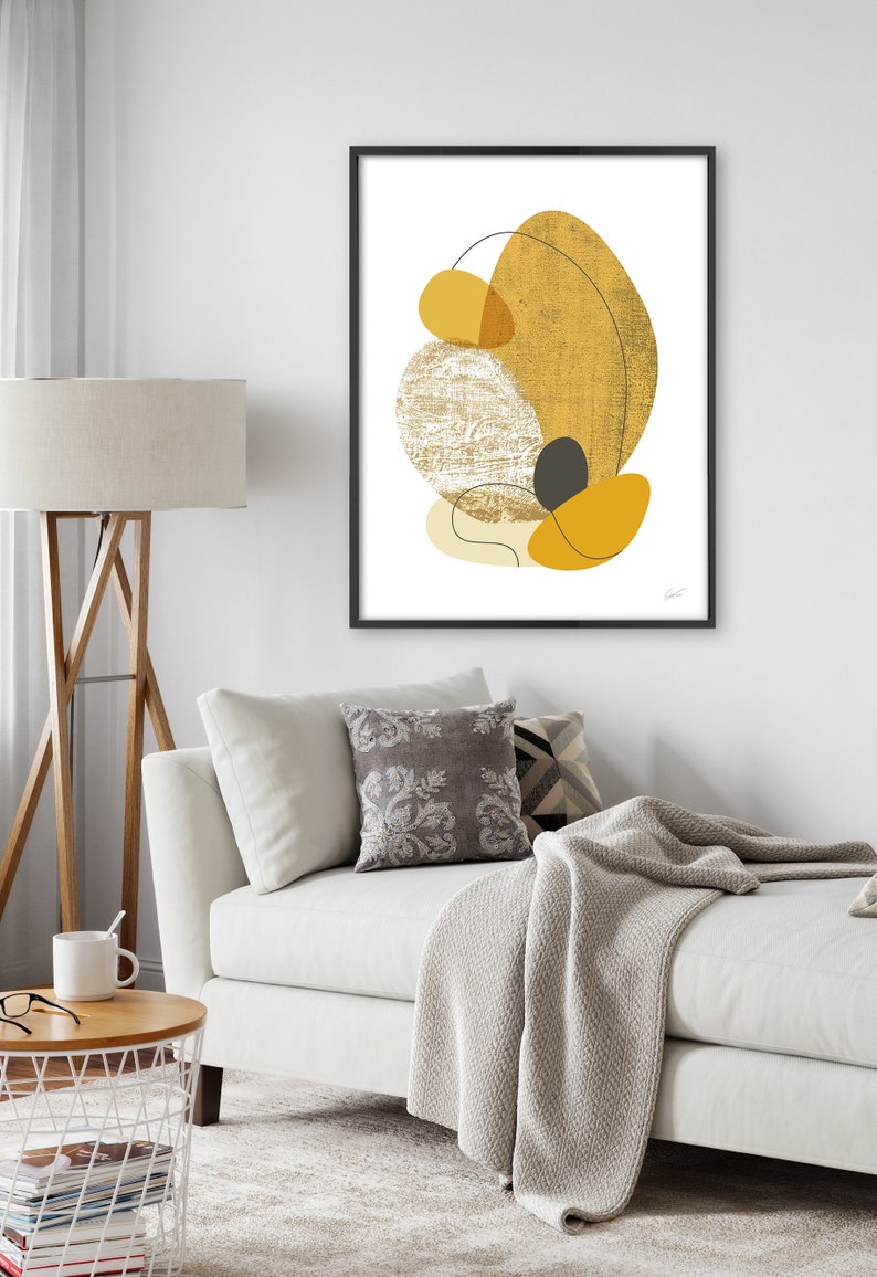 Framed Abstract Ochre Print Modern Boho Wall Art Living Room Etsy
